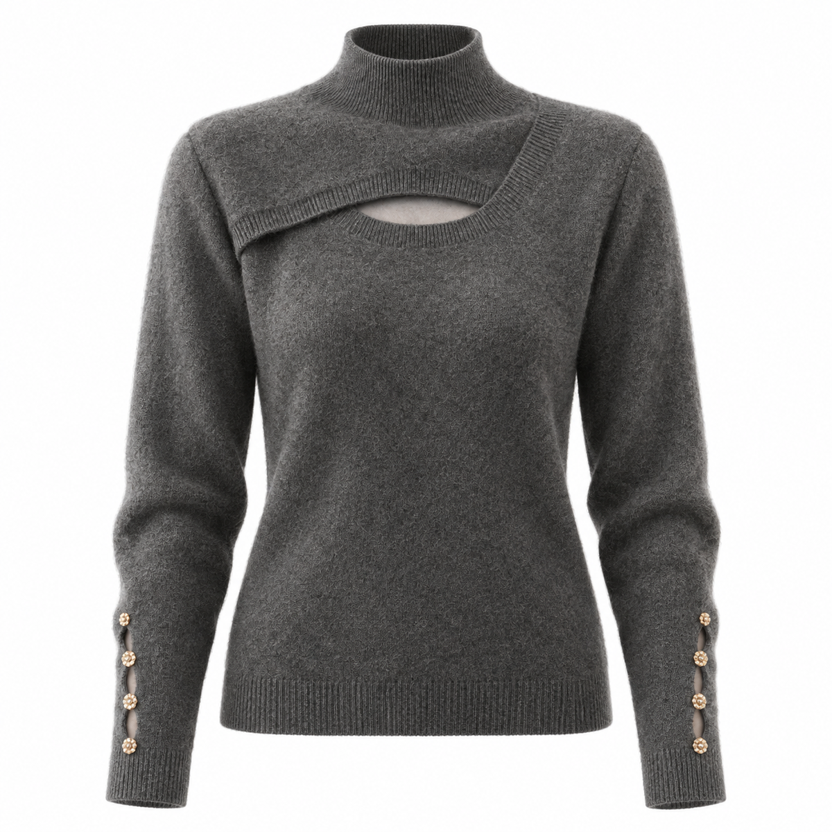 🤎 Wearable Luxury | Soft Cashmere Knit | Chic Cutout Turtleneck Top