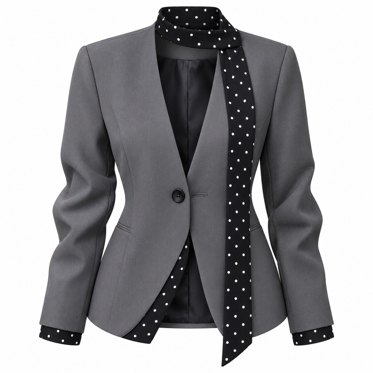 🖤 Trend-Worthy | Woven Suit Fabric | V-Neck Polka Dot Lined Blazer