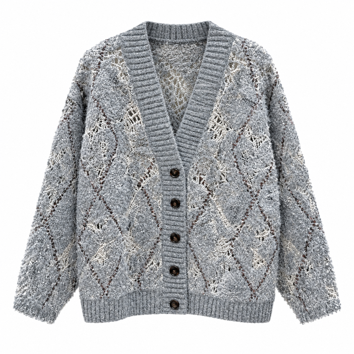 💫 Must-Have | Wool Blend Knit | V-Neck Diamond Hollow Cardigan
