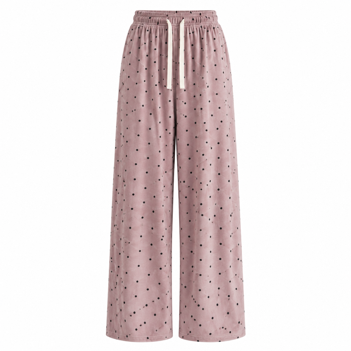 🟣 Cozy Essential | Dralon Knit Fabric | Polka Dot Straight-Leg Pants