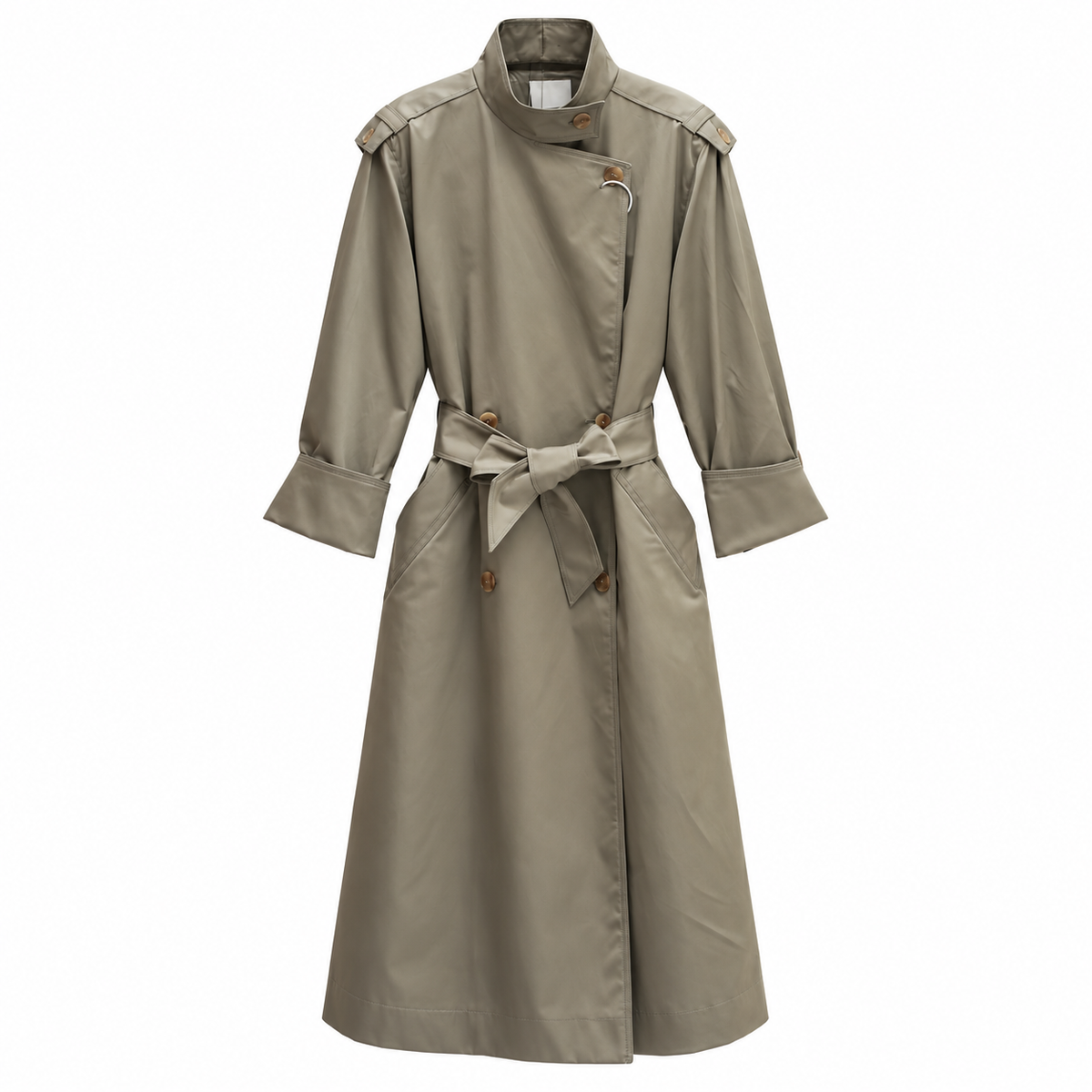 🍃 Must-Have | Twill Woven Fabric | Stand Collar Belted Long Trench Coat