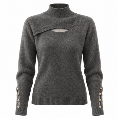 🤎 Wearable Luxury | Soft Cashmere Knit | Chic Cutout Turtleneck Top