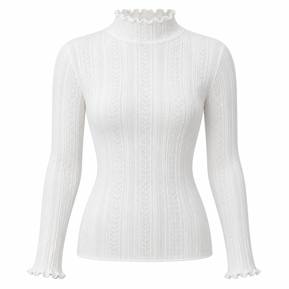 🤍 Must-Have | Soft Knit Fabric | Ruffled Mock Neck Base Top