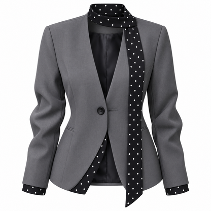 🖤 Trend-Worthy | Woven Suit Fabric | V-Neck Polka Dot Lined Blazer
