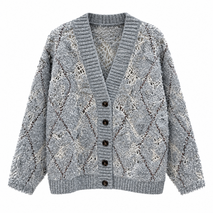 💫 Must-Have | Wool Blend Knit | V-Neck Diamond Hollow Cardigan