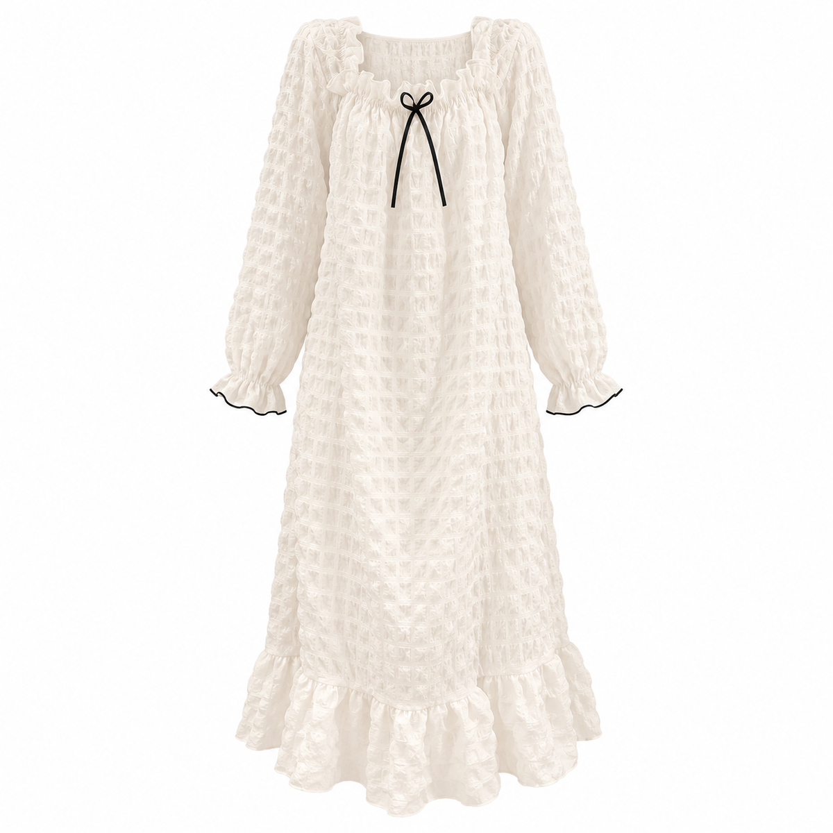 🤍 Cozy Pick | Bubble Woven Fabric | Square Neck Long Sleeve Nightgown