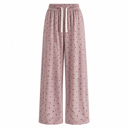 🟣 Cozy Essential | Dralon Knit Fabric | Polka Dot Straight-Leg Pants