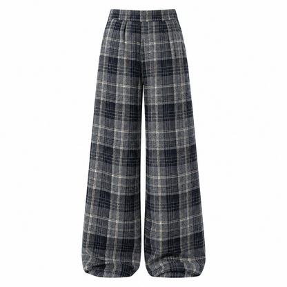 🩶 Wardrobe Staple | Woven Plaid Fabric | Retro Wide Leg Trousers