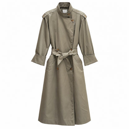 🍃 Must-Have | Twill Woven Fabric | Stand Collar Belted Long Trench Coat