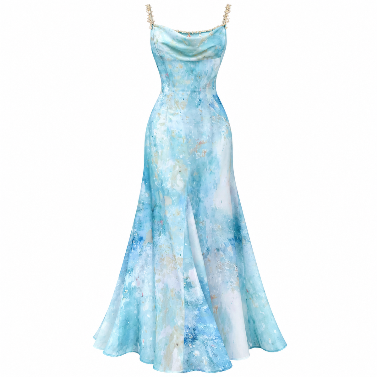 💫 Dreamy Pick | Satin Chiffon Fabric | French Watercolor Slip Midi Dress