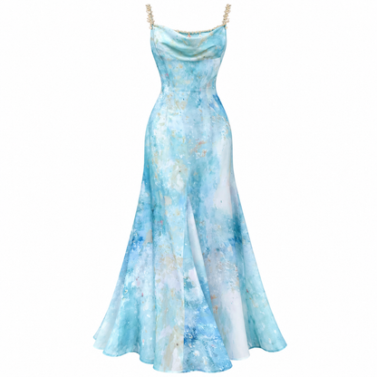 💫 Dreamy Pick | Satin Chiffon Fabric | French Watercolor Slip Midi Dress