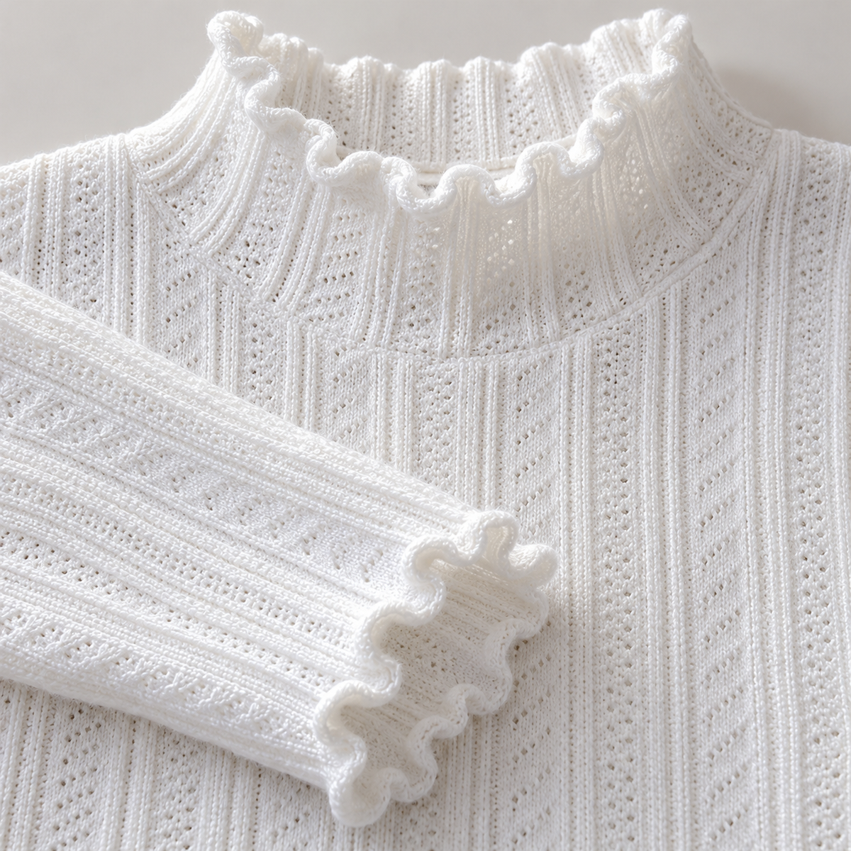 🤍 Must-Have | Soft Knit Fabric | Ruffled Mock Neck Base Top