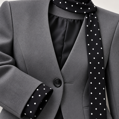 🖤 Trend-Worthy | Woven Suit Fabric | V-Neck Polka Dot Lined Blazer