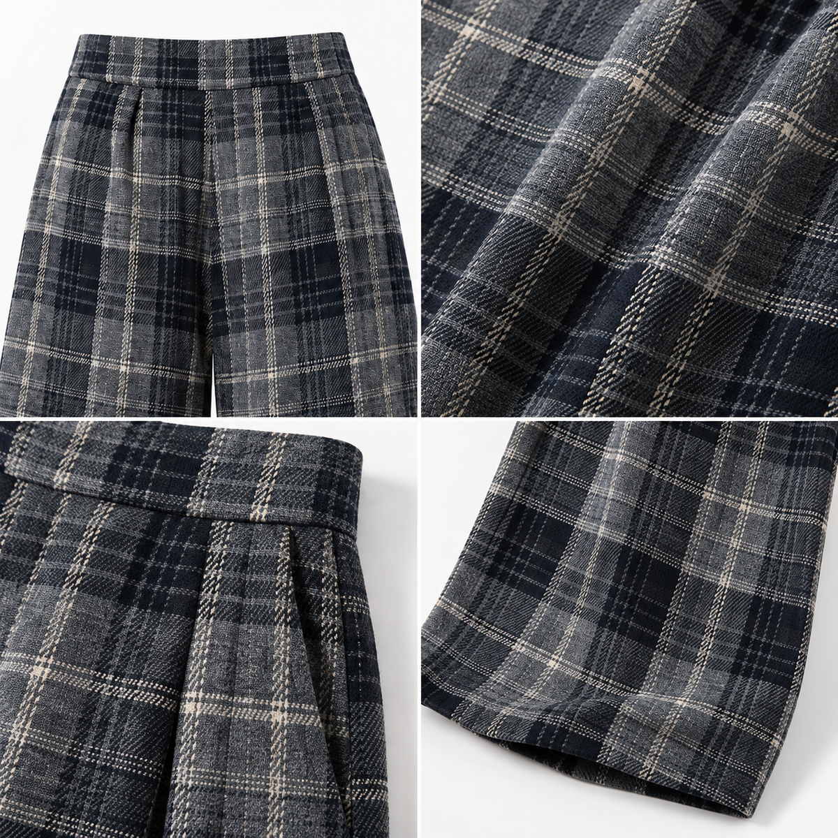 🩶 Wardrobe Staple | Woven Plaid Fabric | Retro Wide Leg Trousers