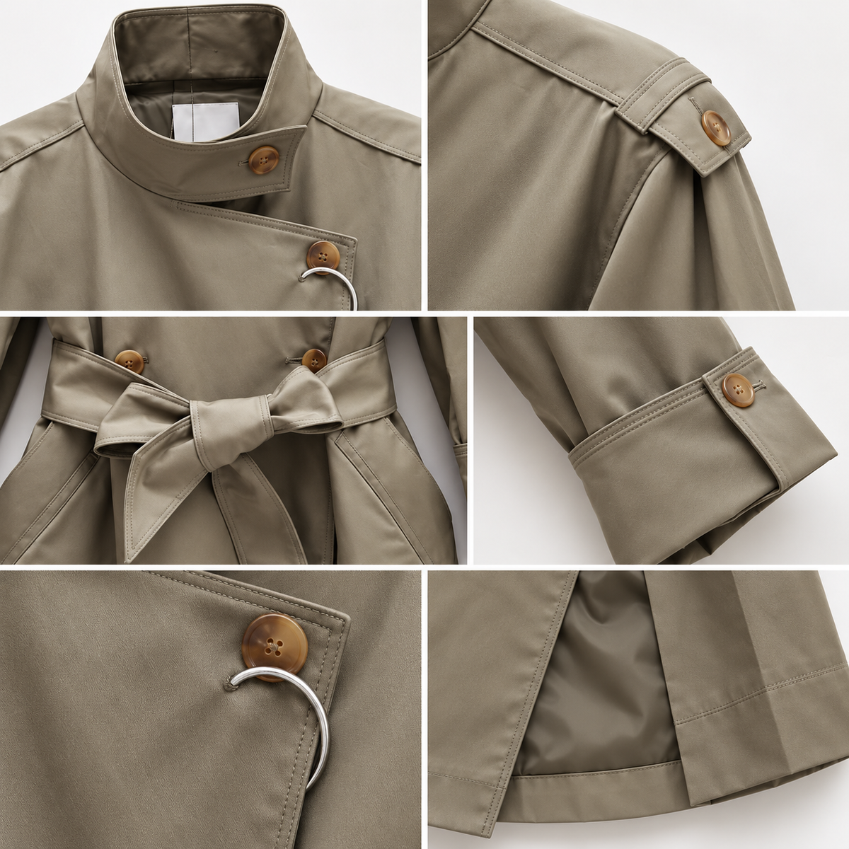 🍃 Must-Have | Twill Woven Fabric | Stand Collar Belted Long Trench Coat