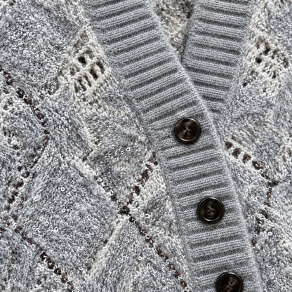 💫 Must-Have | Wool Blend Knit | V-Neck Diamond Hollow Cardigan