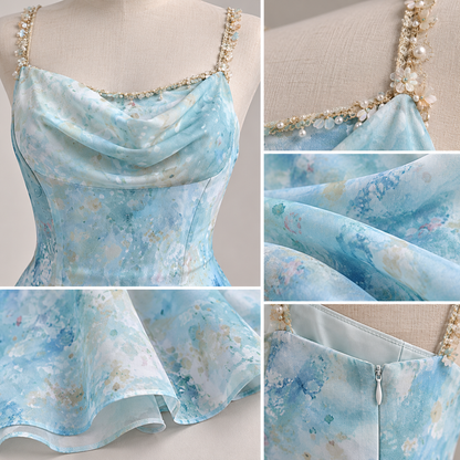 💫 Dreamy Pick | Satin Chiffon Fabric | French Watercolor Slip Midi Dress