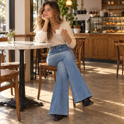 💙 Iconic Pick | Washed Denim Fabric | Retro High-Rise Flare Jeans