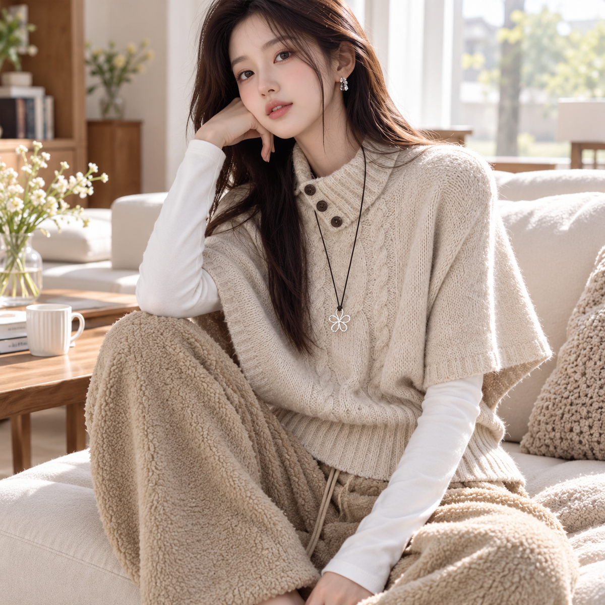 🤍 Luxe Statement | Soft Knit Fabric | Elegant Cape Sweater Top