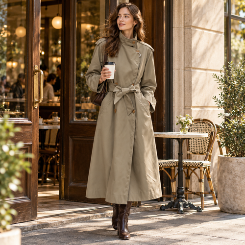 🍃 Must-Have | Twill Woven Fabric | Stand Collar Belted Long Trench Coat
