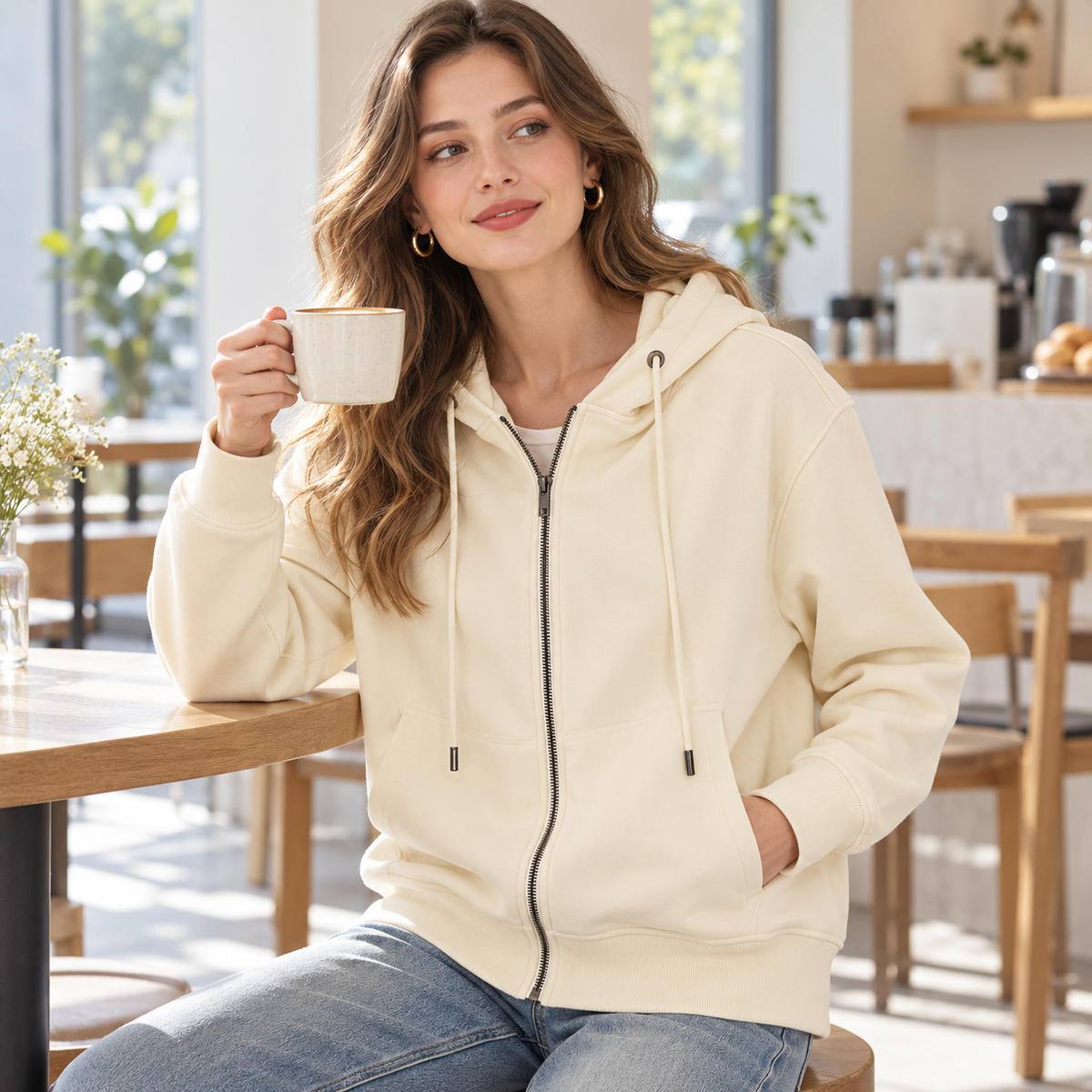 🤍 Essential-Worthy | Soft Knit Fabric | Full Zip Minimal Hooded Jacket