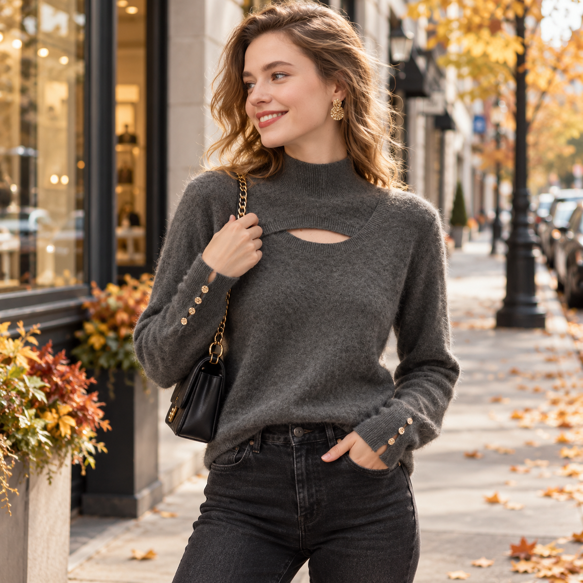 🤎 Wearable Luxury | Soft Cashmere Knit | Chic Cutout Turtleneck Top