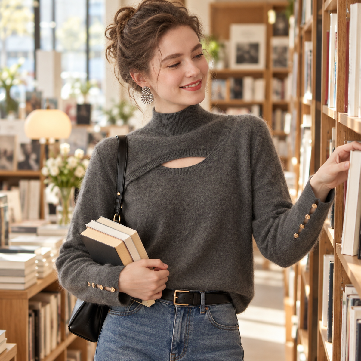 🤎 Wearable Luxury | Soft Cashmere Knit | Chic Cutout Turtleneck Top