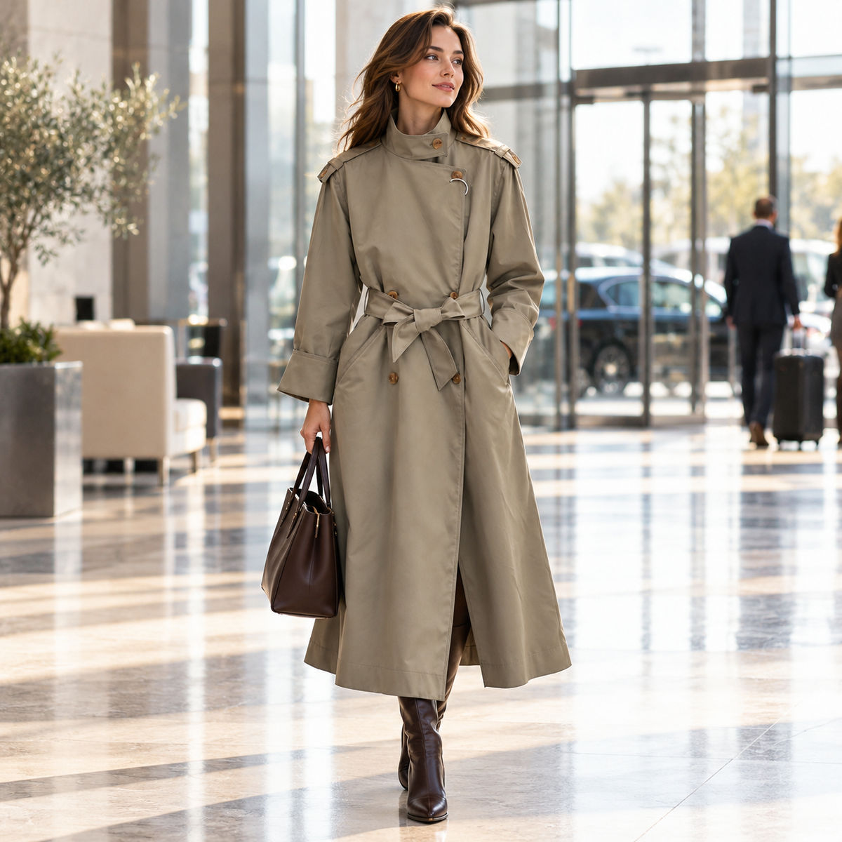 🍃 Must-Have | Twill Woven Fabric | Stand Collar Belted Long Trench Coat