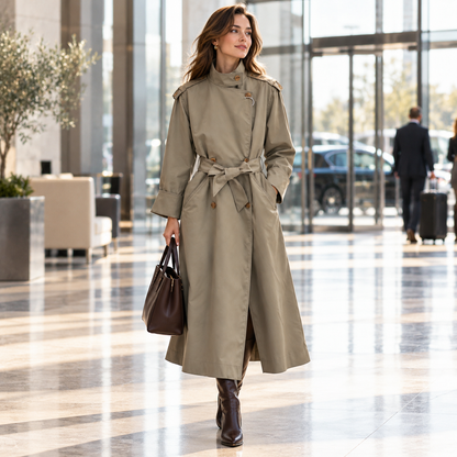 🍃 Must-Have | Twill Woven Fabric | Stand Collar Belted Long Trench Coat