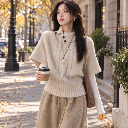 🤍 Luxe Statement | Soft Knit Fabric | Elegant Cape Sweater Top