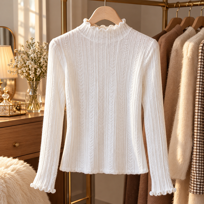 🤍 Must-Have | Soft Knit Fabric | Ruffled Mock Neck Base Top