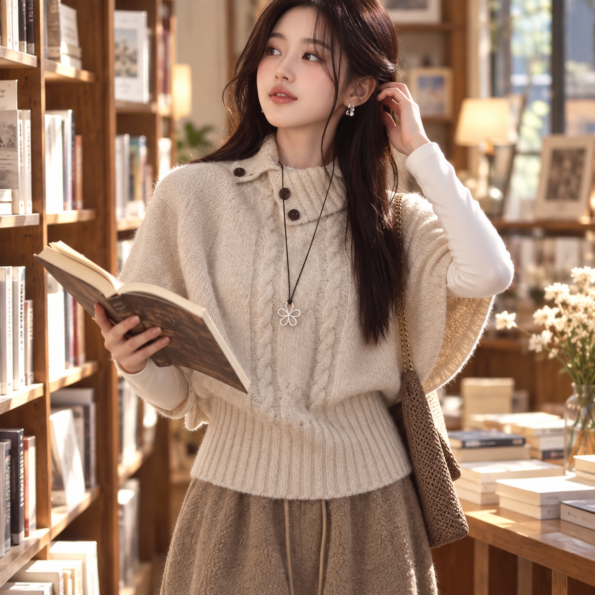 🤍 Luxe Statement | Soft Knit Fabric | Elegant Cape Sweater Top