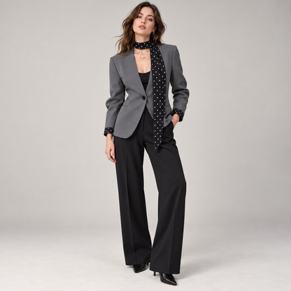 🖤 Trend-Worthy | Woven Suit Fabric | V-Neck Polka Dot Lined Blazer