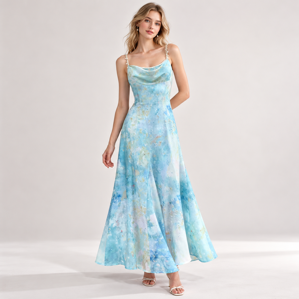💫 Dreamy Pick | Satin Chiffon Fabric | French Watercolor Slip Midi Dress